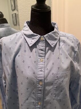 Amazon Essentials Light Blue Shirt with Navy Anchor Print